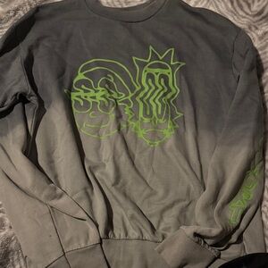 Gradient Gray Sweater with Neon Green Design